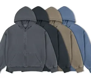 Unbranded Blank Washed Zip-Up Hoodies #1