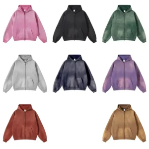 Unbranded Blank Washed Zip-Up Hoodies #2