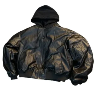 Flee GFN Heavy Leather Hooded Bomber Jacket