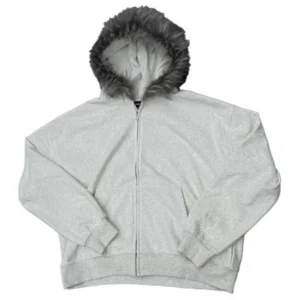 Flee GFN Faux Fur Zip-Up Hoodie Light Grey