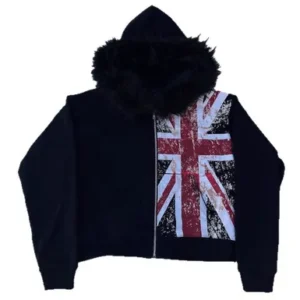 UK Faux Fur Trimmed Zip Up Hoodie