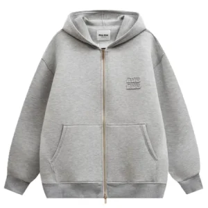 Miu Miu Boxy Fit Grey Zip-Up Hoodie