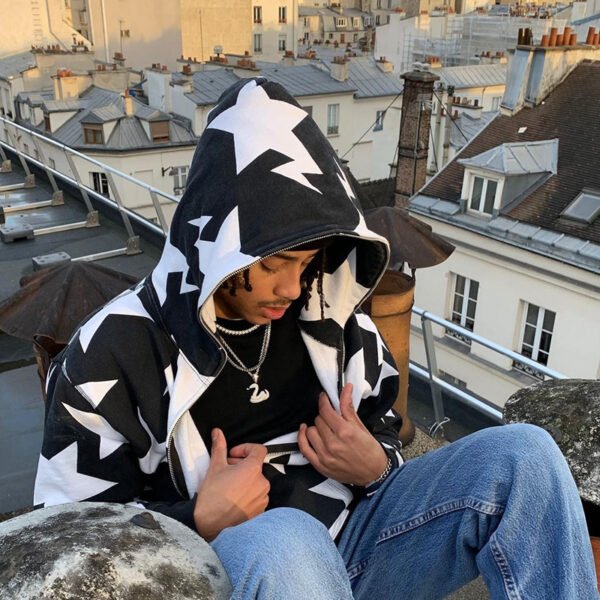 Europe and the United States cross-border wholesale Star printed hooded cardigan zipper loose men's and women's fashion brand sweater jacket fn