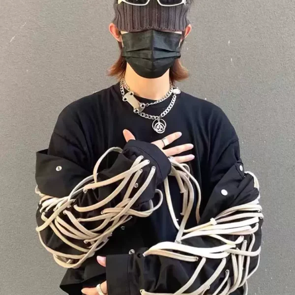 Classic high version of dark style main line, pure handmade cotton rope, weaving Wang Yibo's same style motorcycle jacket Outwear for men and women