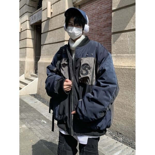 Bag Sauce Shop American Color Matching Heavy Function Embroidered Aviator Men's Loose All-match Casual Jacket Coat