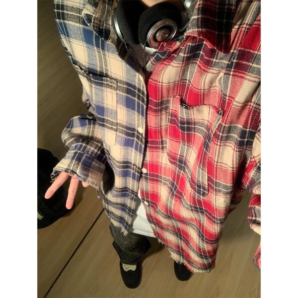 2024 American retro plaid shirt men's and women's spring and autumn 2024 New versatile color matching long sleeve shirt jacket