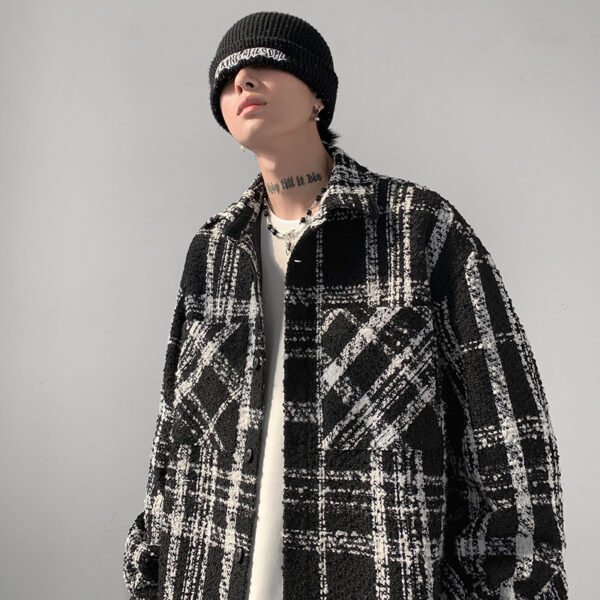 Black and white plaid Chanel style coat men's spring niche design ins high-grade fried Street Men's woolen couple jacket