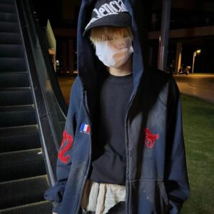 Orange Home's Wokvibe Mud Dyed Warhorse Embroidery Heavy Industry Worn Out Water Washed Old Zipper Loose Hooded Sweater