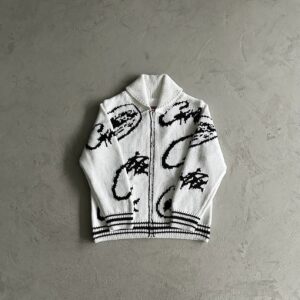 Evil Full Print Cardigan Jacquard Sweater-White